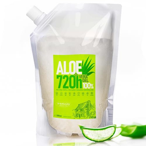 Gel Aloe Vera 720H, Hidratante Corporal y Facial, Mascarilla y Limpiador Facial, Depilacion (Cera, Laser) After Shave, After Sun, Cuidado ORGANICO, 500 ml