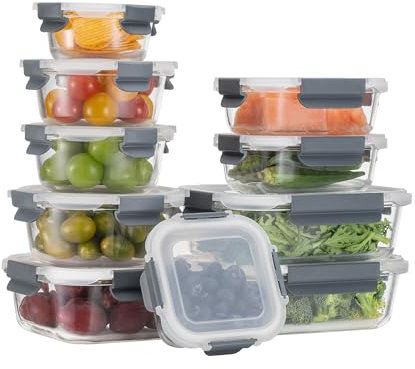 GENICOOK Glas-Frischhaltedosen Mit Luftdichten Deckeln - Mahlzeiten-Vorbereitungsbehälter für Mittagessen, Lebensmittelaufbewahrung, Lunchbox-Set