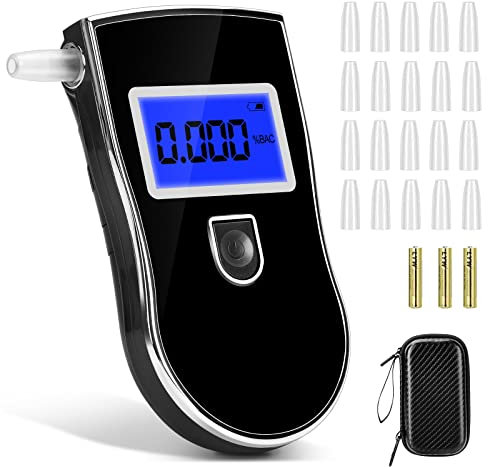 Alkoholtester, Tragbarer Promilletester, Atemalkoholtester Polizeigenau mit Digital LCD Display, 20 Mundstücke und 1 Aufbewahrungskiste, Halbleiter Sensor Alkoholmessgeräte mit Alarm