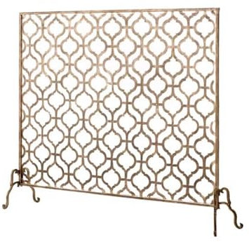 Grille pare-étincelles pour fournaise Pare-étincelles simple face en fonte Cadre en acier robuste Maille métallique durable Pare-étincelles décoratif Finition noire Pare-étincelles autoportant(Gold,Pe