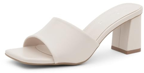 Shoe Land 3 Inch Block Heels for Women – Square Open Toe Slip-On Heeled Mules | Chunky Heel Dressy & Casual Sandals for Party, Wedding, Office | 2025 Trendy, Beige, Size 5.0, Crypress