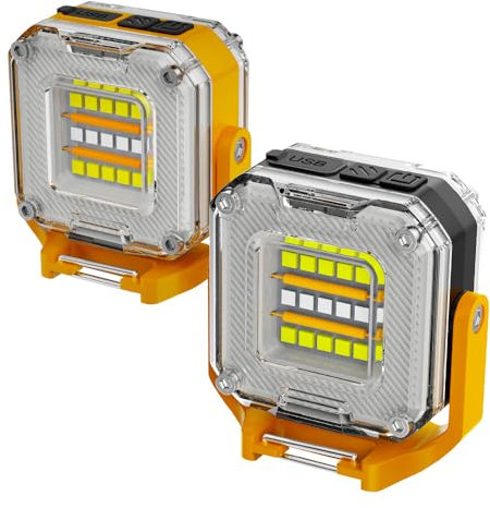 Eraylife Pack de 2 Foco LED Recargable, 8 Modos 800LM Foco LED de Doble Cara, 1200mAh Luz Trabajo Portátil con imán y lámpara de Trabajo de 360 ° para Camping, Taller, Emergenci