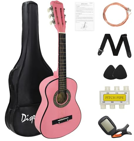 Display4top 1/4 Size Acoustic Guitar,30 inch Classic Guitar,A Quality Choice for Beginners and Music Lovers.(Bright Pink)