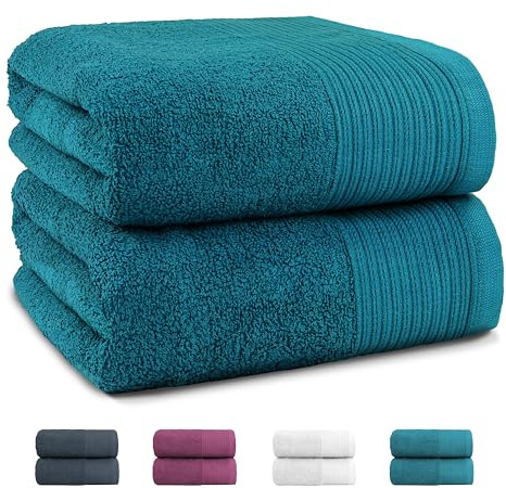 Montafox 2er Set Saunatücher 180 x 90 cm Flauschige Badetücher 100% Baumwolle Saugfähig Kuschelig Weich Duschtuch Groß Saunatuch, Farbe:Petrol