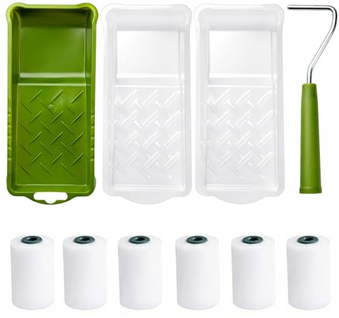 YiBaiBrush Juego de rodillos de pintura pequeños, mini rodillo de espuma con bandeja de pintura y inserto, ideal para muebles, plantillas y manualidades