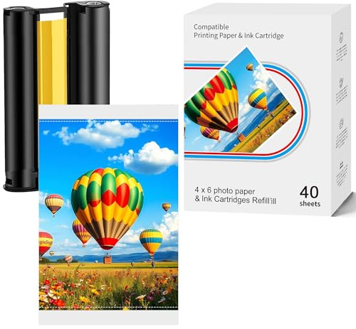 LCL Compatible avec Liene Amber M100/M200 (DHP512/DHP513) 4x6 Papier,40 Papiers Photo et 1 Cartouche d'encre,10x15cm Papier,pour Sublimation Thermique,Imperméable/Antioxydante/Couleur inaltérable