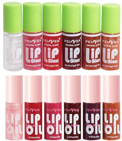 12 Pcs Aceite Labial Gloss Labios Lip Oil Lip Gloss Brillo de Labios Lipgloss Brillo Radiante Duradero Textura Sedosa Y Suave Sin Pegajosidad Hidratación Duradera