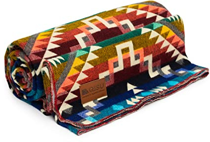 QISU Wool Blanket Throw | Large, Beautiful, Warm, Handmade in Ecuador by Local Artisans |94″ x 78″|Ultra-Soft, Hypoallergenic & Breathable (Rainbow)