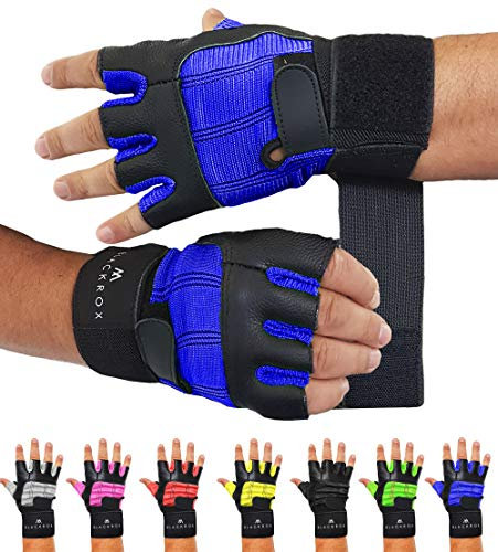 BLACKROX Fitnesshandschuhe echtes Leder Herren & Damen V3 Boston Kraftsport Handgelenkschutz Trainingshandschuhe Gym Handschuhe Bodybuilding Gym Gloves Kraftsport (Blau, M)