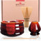 Goodwei Matcha Kit con Cuenco Matcha Ceramica, Batidor y Cuchara Te Matcha | Tazón de Té Chawan artísticamente, Soporte para Batidor en el mismo diseño | Juego Ceremonia del Té (Akai, 80)