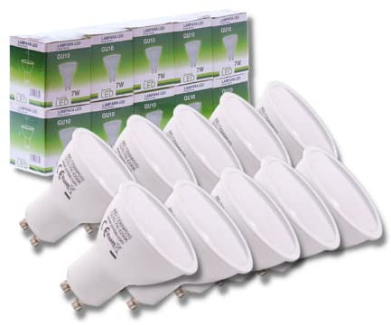 JANDEI - Ampoule Led GU10 7W, Blanc Chaud 3000K, 650 Lumens, non dimmable - Boîte de 10 unités (équivalent halogène 56W)