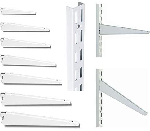 MFS Twin Slot Shelving WHITE Uprights, Brackets Adjustable Strong Rack Wall Shelf Pack OF (1, 2, 10) (10, BRACKET 120MM OR 12CM)