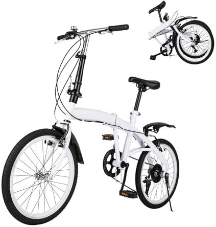 TFCFL 20 Zoll Faltrad Klapprad Einstellbare Höhe Leichtgewicht Fahrrad Mountainbike 7 Gang Schalthebel Doppel V Bremse Erwachsenenfahrrad für Herren Damen Studenten Weiß