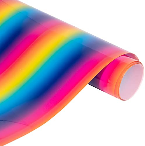 VINYL FROG Rainbow Heat Transfer Vinyl, 30.5x183CM Gradient HTV Vinyl PU Iron on Vinyl for DIY T-shirts or Fabric