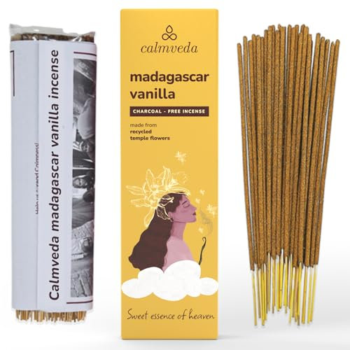 Vanilla Incense Sticks with Patchouli - (80 Scent Sticks) Charcoal Free, Made from Upcycled Flowers | Sweet, Cozy-Warm & Earthy Notes | Relaxing Incense & Healing Incense Sticks (Used in Spas)
