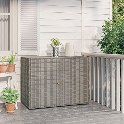 SHUJING Gartenschrank, Pflanztisch, Grilltisch, Außen Schrank, Outdoor Schrank, Balkonschrank, Vorratsschrank, Terrassenschrank, Grau 100x55,5x80 cm Poly Rattan