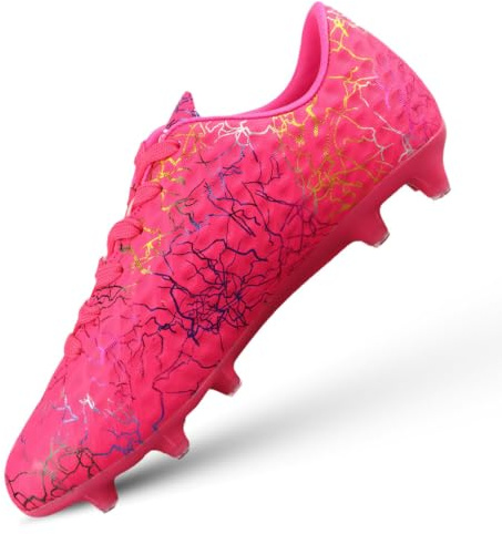 Vizari FG Fotbollsskor Barn Med Kilar | Unisex Pojkar Flickor | Outdoor Soccer Cleats Turf, Träning Och Matchning, Storlek 25–38, ROSA, 38 EU