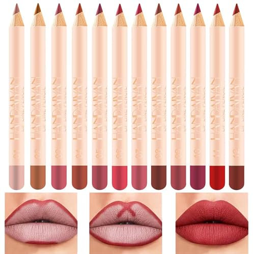 Layhou 12 Farben Matt Lippenstift Langlebiges Lipliner-Stift-Set Wasserdichter Antihaft-Lipliner-Stift 1,2g*12 Einfach anzuwenden