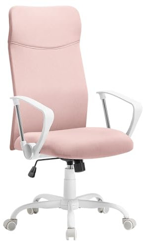 SONGMICS Bürostuhl, ergonomischer Schreibtischstuhl, Drehstuhl, gepolsterter Sitz, höhenverstellbar und neigbar, bis 120 kg belastbar, pastellrosa OBN034R01