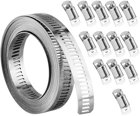 Slangklämsats gör-det-själv 11,5 fot metallrem + 18 starkare fästelement stor justerbar klämmask, växelband slangklämmor skruvklämmor kanal rör metallklämma band för rör, VVS, rör