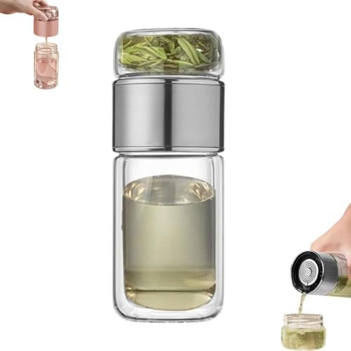 Infusifie Infusor De Té, Taza De Té PortáTil Con SeparacióN De Agua Para Té, Tetera Con SeparacióN De Agua A Prueba De Fugas Con Doble Acristalamiento Para Oficina Y Hogar (Silver,350ml)