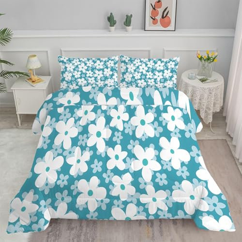 Linfye Bettdecke 155x220 4 Jahreszeiten Blaue Blume Steppdecke 155x220 Vierjahreszeiten Schlafdecke Ganzjahresdecke, Bettdecke Ohne Bezug Bettdecken Wende Waschbar Antiallergisch BC132