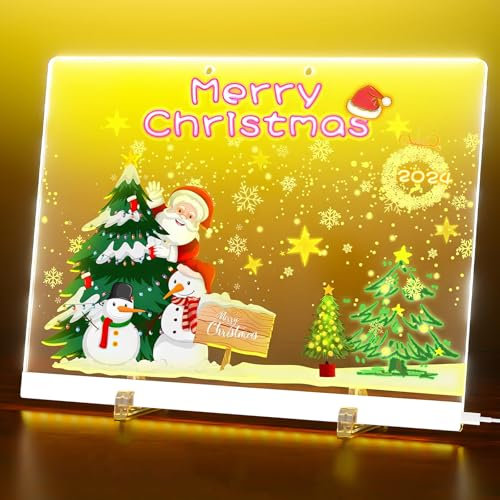 weiclianhp Tableau Acrylique Lumineux LED 30x20 cm avec 7 Couleurs Stylo – Tableau d’Écriture Transparent Essuyable avec Support, Mémo et Bloc-Notes pour Maison et Bureauv