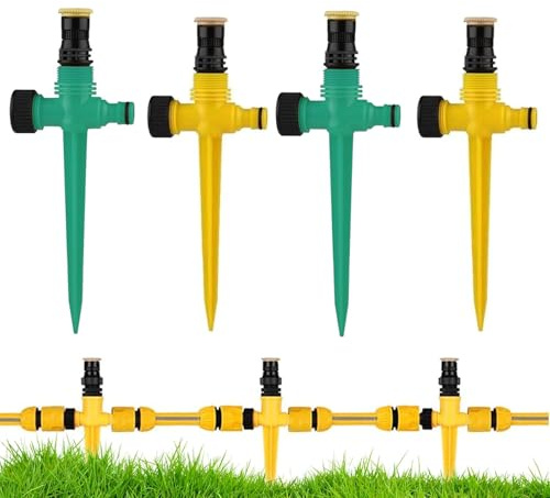 Aspersor de césped para jardín, 4 Unidades, Giratorio 360°, para mangueras de riego de 1/2, 1/4, aspersor de césped, riego de jardín para jardín, césped, Plantas, Verduras, Flores, pastorales