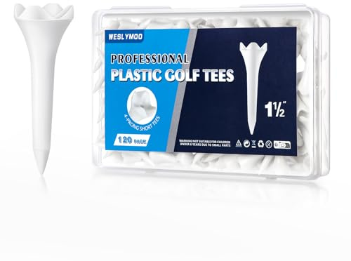 Weslymoo 1 1/2 Inch Plastic Golf Tees, Short Tees 120 Pack with Low-Friction Design for Iron、Par Threes、Hybrids and Driving Range, with High Stability and Low-Friction Performance Golf Tees Plastic