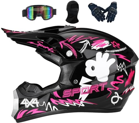 Casque Moto Cross Enfant, Motocross pour Garçon Et Fille 6-15 Ans, Homme VTT Integral, Femme Cycliste pour Enfants, Scooter De Ski(Pink,XS(50-51CM))