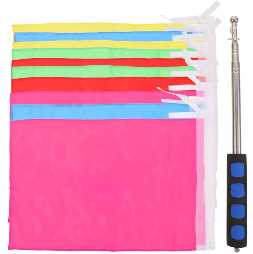 Veemoon Bandera Guía de Actividades 10 Piezas de Poliéster 5 Colores Asta Telescópica de Acero Inoxidable 1,2 M para Suministros de Viaje y Uso Turístico Color Aleatorio