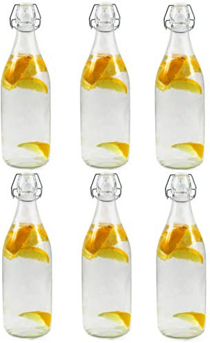Chef-hub 1L Clear Glass POP Bottle Swing FLIP TOP LID for Beer, Wine, Juice, Water ETC x6