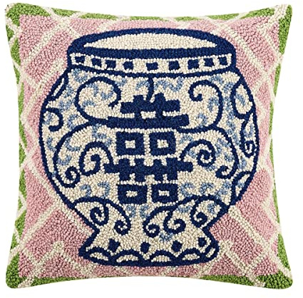 Peking Handicraft 30TG405C16SQ Double Happiness Poly Filled Hook Pillow, 16-inch Square, Wool and Cotton