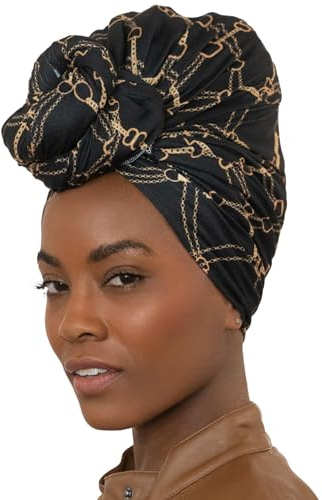 Head Wraps for Women - African Hair Scarf Jersey - Long, Soft & Breathable Turban Tie Headwrap for Natural Hair, Chains, OSFM