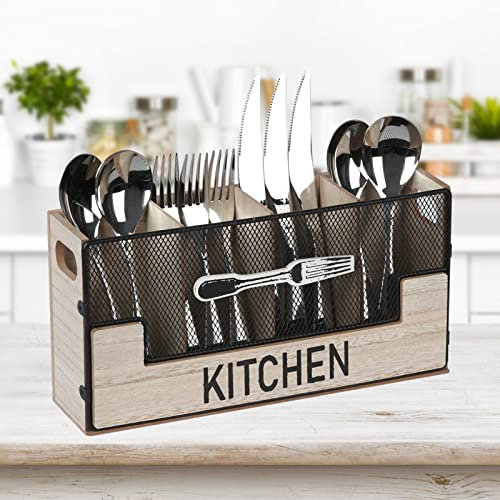 Porte-couverts en bois 4 compartiments, rangement à couverts pour table, rangement décoratif pour couverts, panier à couverts, porte-ustensiles de cuisine pour fourchettes, couteaux