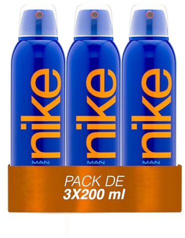 NIKE - Indigo Pack de 3 x 200 ml, Desodorante Hombre Spray, Desodorante Antimanchas para Todo Tipo de Piel, 0% Sales de Aluminio, de Larga Duración, Fragancia Frutal Amaderada