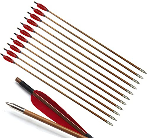 Lamehfyo 6pcs Flèches en Bambou de Tir à l'arc 33 Pouces Flèches en Bambou Traditionnelles flèches de Chasse Tige de flèche en Bambou à la Main pour Arc Long et Arc Classique (7mm)