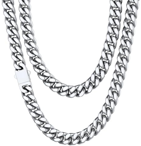 Silver Chain for Men 9mm Cuban Link Chain for Men Hiphop Necklace Curb Chains Stainless Steel Jewelry Hip Hop Chain