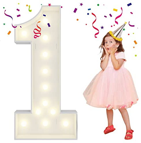 4FT Light Up Numbers Letters, DIY Giant Marquee Numbers, Mosaic Balloon Number 1 for 1st 13th Sweet 16th Birthday Decorations, Anniversary, Wedding Party Decor