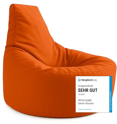PATCH HOME Gamer kudde & lounge sittsäck fåtölj sittdyna sittsäckar gaming, redo med frigolitfyllning lämplig för inomhus- och utomhusbruk (orange, Ø 65 cm x höjd 70 cm junior)