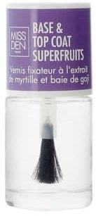 Vernis Soin Superfruits Base & Top Coat - Miss Den - 93% d'Ingrédients d'Origine Naturelle - Fixe et Protège - Fait Briller