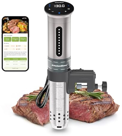 KitchenBoss Wifi Sous Vide Cooker: Ultra-quiet Sous Vide Machine Immersion Circulator APP Control 1100W, IPX7 Waterproof Sous-vide Precision Cooker Accurate Temperature Digital Display, Silver