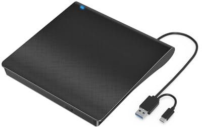 LMEN Externes CD DVD Laufwerk nit USB 3.0 und Typ-C für Laptop PC MacBook DVD Laufwerk extern Tragbar CD-Rom Laufwerk Plug und Play CD Brenner für Windows 11/10/8/7 Vista Linux Mac OS
