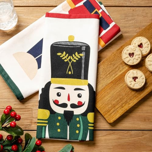 HOMLA Küchentuch-Set Geschirrtücher Küchentücher Trockentücher Nutcracker mit Nussknacker 2 * 45x65 cm