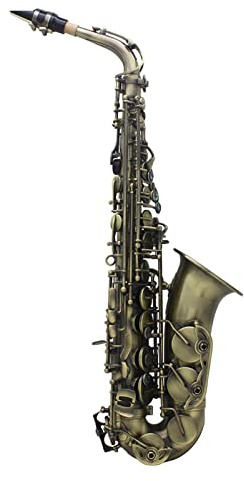 COMETX Saxophon, hochwertig, antikes Finish, gebogen, Eb, Es-flach, Altsaxophon, Abalone-Muschel, Schlüsselschnitzmuster, mit Etui, Handschuhen, Reinigungstuch, Gurten und Bürste