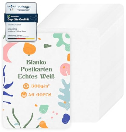 moinkerin 60 Stücke A6 Kraftpapier Karten 10.5X14.8CM 300g/m²Druckbar Postkarten Blanko Karten Blanko für DIY, Hochzeitseinladungen, Danksagungskarten