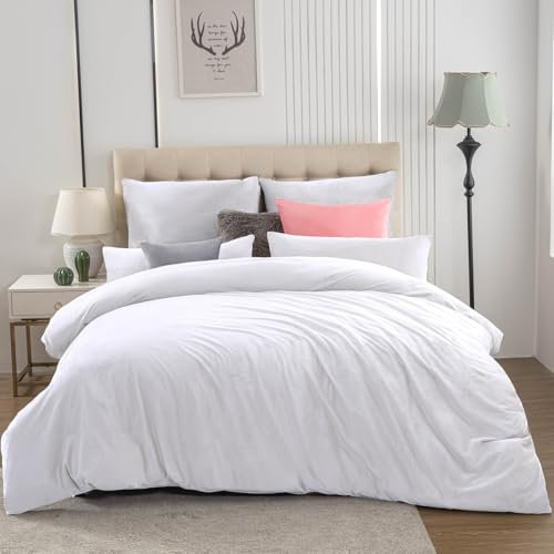Soifox Juego de ropa de cama de franela para invierno, 220 x 240 cm, color blanco, suave y cálido, funda de edredón y funda de almohada de 80 x 80 cm, con cremallera