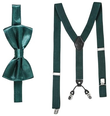 Massi Morino Juego de tirantes con pajarita para hombre y mujer, tirantes elásticos en forma de Y, con clips extra fuertes, 3,5 cm de ancho, longitud ajustable, cierre preatado para traje, verde