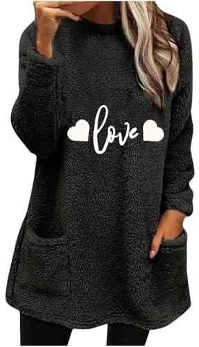 Sudadera de Navidad para mujer, suéter de felpa para otoño e invierno, sudadera de forro polar con cuello redondo, suéter cálido con bolsillos, sudadera deportiva ligera con capucha para mujer, Negro,