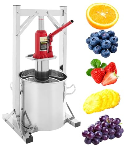 Fridgestea Prensa de frutas de 12 litros, hidráulica de acero inoxidable, exprimidor de vino, exprimidor manual, para zumo, sidra, vino, aceite de oliva, queso